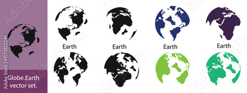 Earth set icons, Globes with World Maps, set Earth globe hemispheres with continents vector