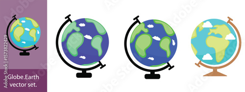Earth set icons, Globes with World Maps, set Earth globe hemispheres with continents vector