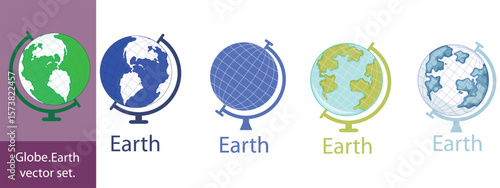 Earth set icons, Globes with World Maps, set Earth globe hemispheres with continents vector