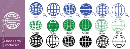 Earth set icons, Globes with World Maps, set Earth globe hemispheres with continents vector