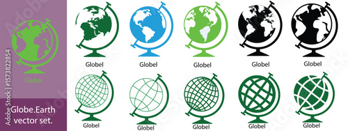 Earth set icons, Globes with World Maps, set Earth globe hemispheres with continents vector