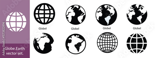 Earth set icons, Globes with World Maps, set Earth globe hemispheres with continents vector