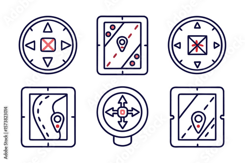 Collection of diverse navigation arrows and map pointers featuring essential symbols for directional guidance and location finding in a multi color palette