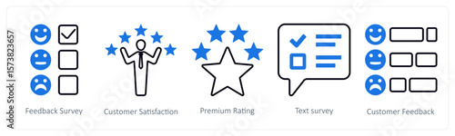 A set of 5 mix icons as feedback survey, customer satisfaction, premium rating
