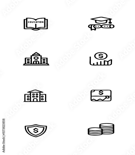 University Education and Finance Vector Icons - Tuition, Loan, Scholarship

