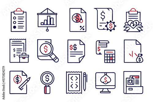 accounting set of web icons in line style accounti