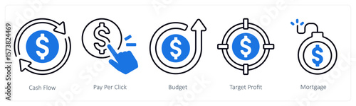 A set of 5 mix icons as cash flow, pay per click, budget 