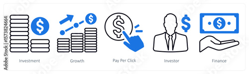 A set of 5 mix icons as investment, growth, pay per click