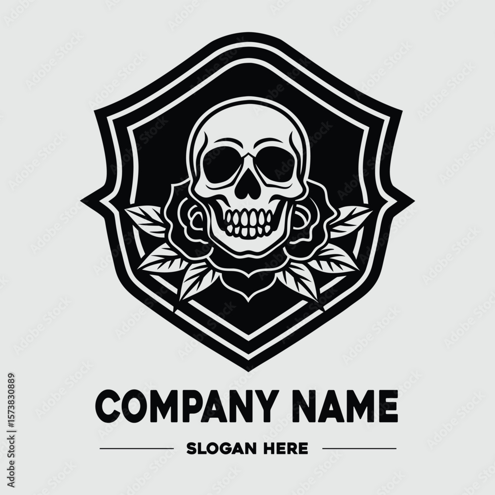 Fototapeta premium badge dead skull with rose vector logo design