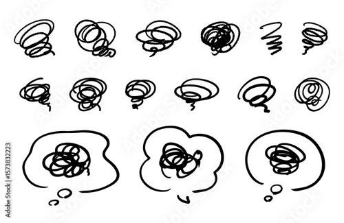 もやもやとした不安や不満の漫符アイコンと吹き出しセット ベクター