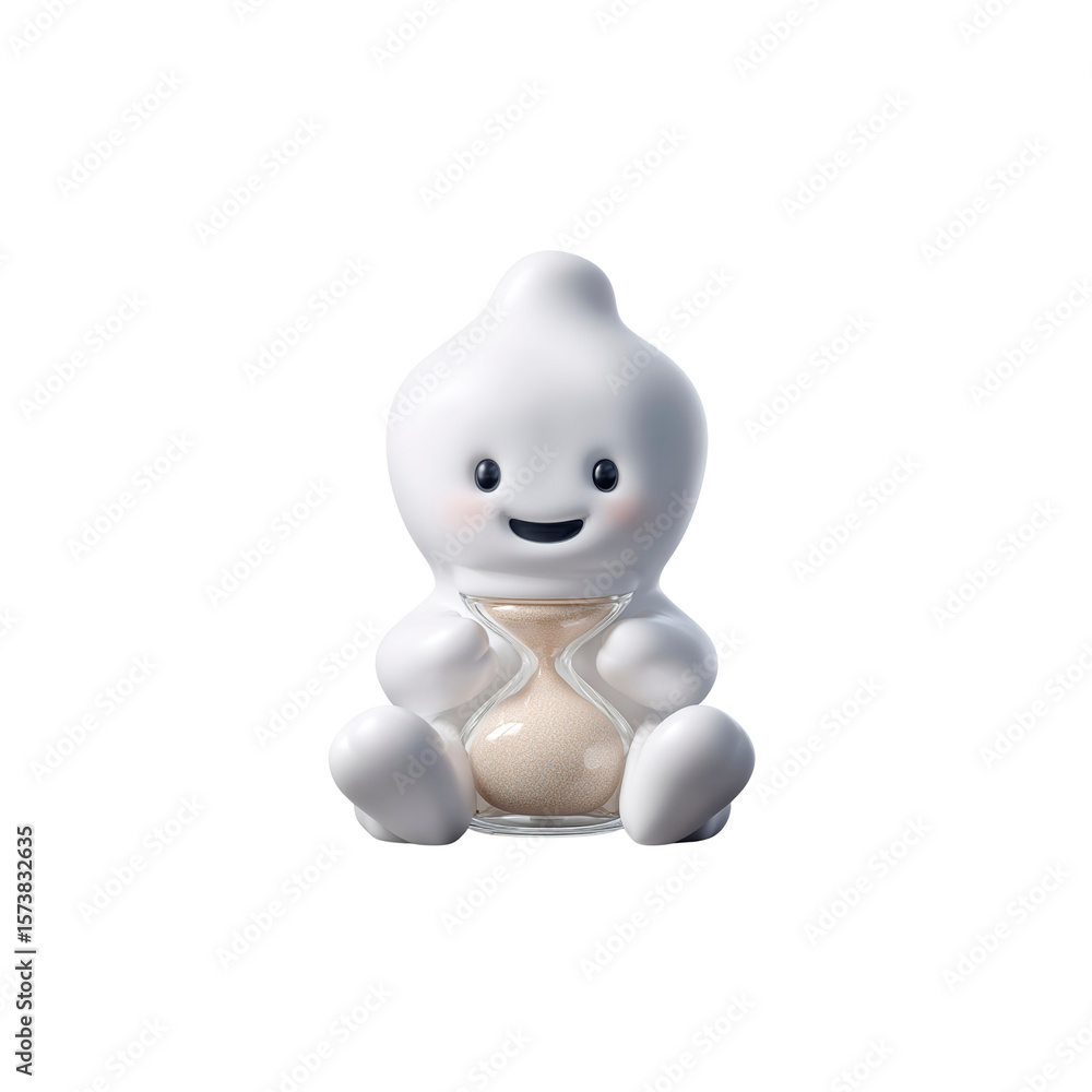 Fototapeta premium Adorable 3D Render of a Friendly Ghost Figurine Holding an Hourglass