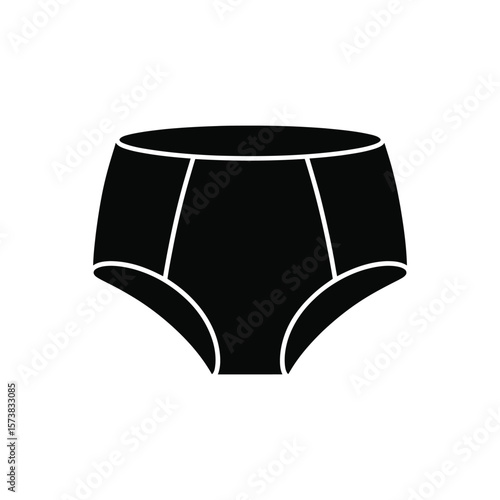 Simple black icon of high waisted briefs or underwear on a white background