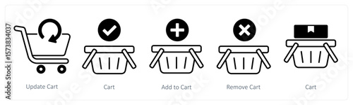 A set of 5 mix icons as update cart, cart, add to cart