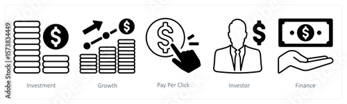 A set of 5 mix icons as investment, growth, pay per click