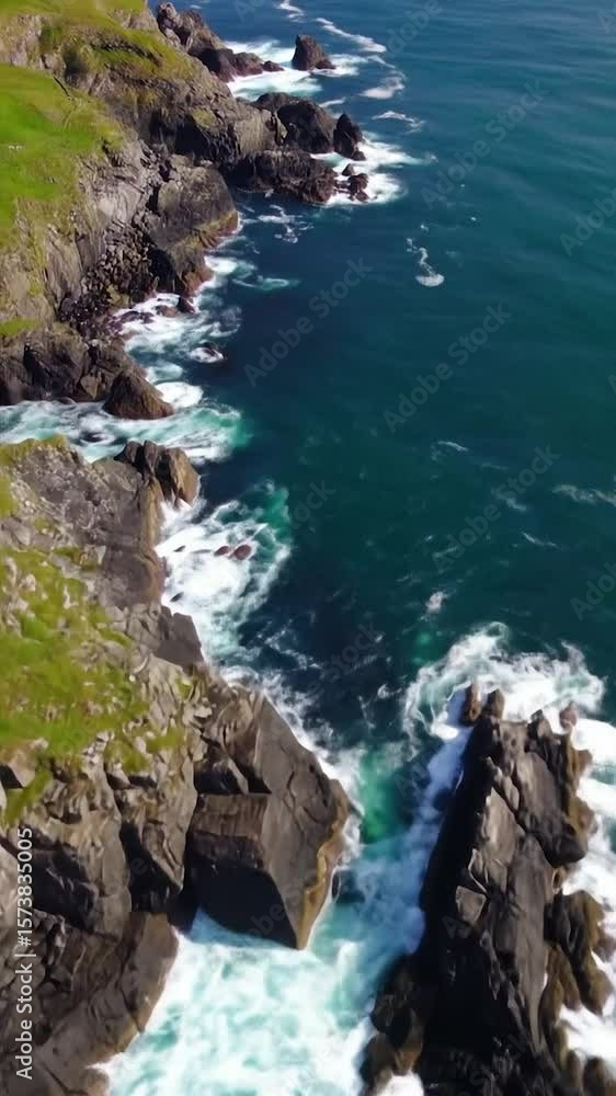 Rugged coastline with crashing waves Rugged coastline with crashing waves