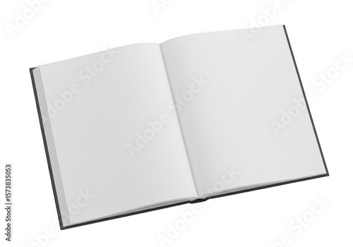 An open book with blank white pages is shown against a transparent background