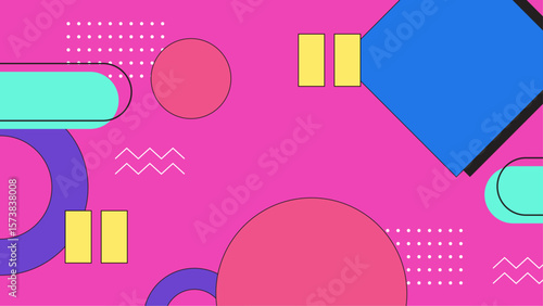 Pink background with colorful geometric shapes suitable for social media posts, presentation slides, website banners, and modern graphic designs.