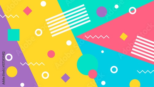 Colorful abstract geometric design suitable for backgrounds, posters, web graphics, and digital art projects needing vibrant patterns and shapes.