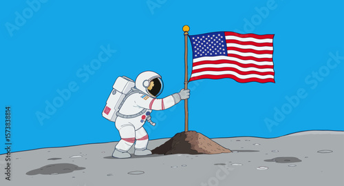 Pixel Astronaut Planting American Flag on Moon