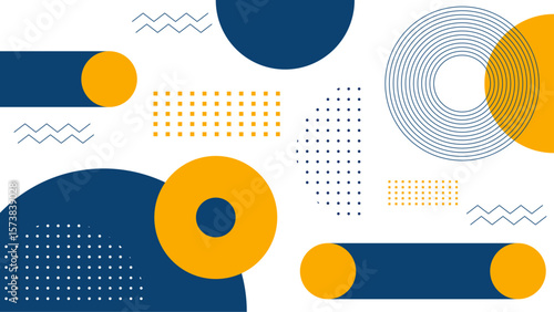 Abstract geometric design with blue and yellow shapes. Suitable for backgrounds, posters, and digital art projects requiring a vibrant aesthetic.