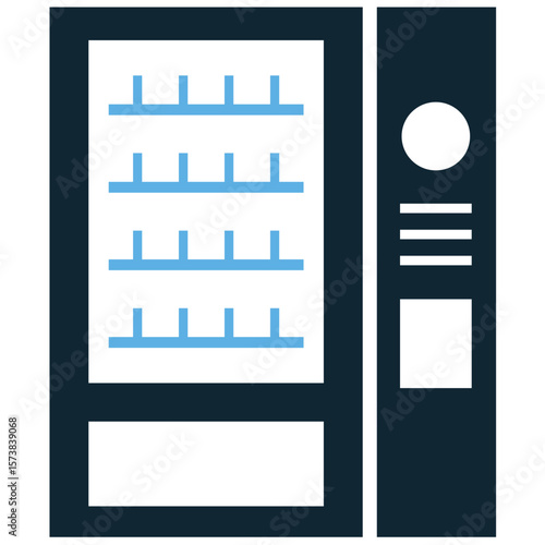 Vending machine icon vector offering snacks and drinks. Perfect for depicting convenience, quick service, or retail environments in various commercial or public settings.
