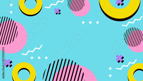 Vibrant 80s style geometric abstract design suitable for retro themed projects, backgrounds, posters, and colorful modern graphic applications.