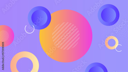 Abstract colorful overlapping circles on a purple background. Suitable for backgrounds, web design, posters, presentations, and digital art projects.