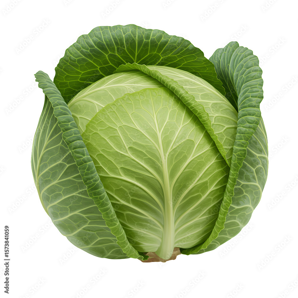 Obraz premium Vibrant Green Cabbage Head Freshly Harvested on a Transparent Background