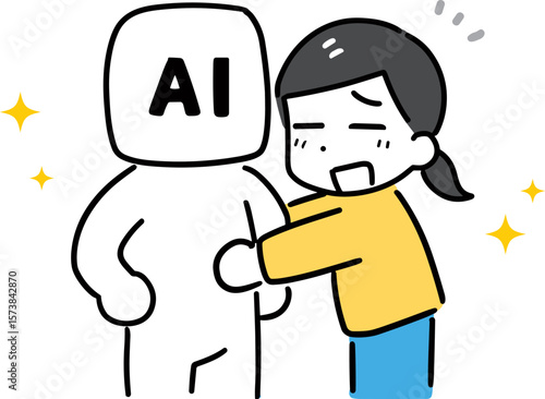 AIのキャラクターと笑顔の若い女性