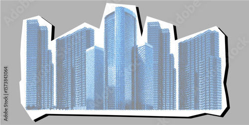City building dotted collage element pointillize in paper torn vector, merging urban landscapes with artistic fragmentation. architectural graphics, abstract cityscapes, or innovative real estate