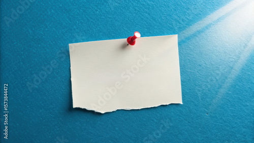 Clean minimalist overhead shot of white paper pinned to blue background, evoking simplicity