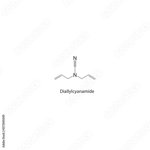 Diallylcyanamide skeletal structure. Nitrile compound schematic illustration. Simple diagram, chemical formula.