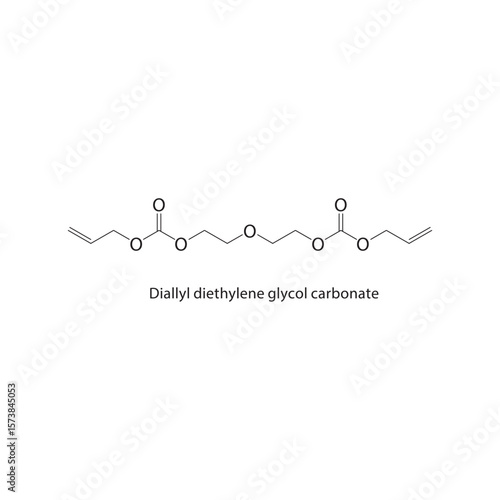 Diallyl diethylene glycol carbonate skeletal structure. Carbonate ester compound schematic illustration. Simple diagram, chemical formula.