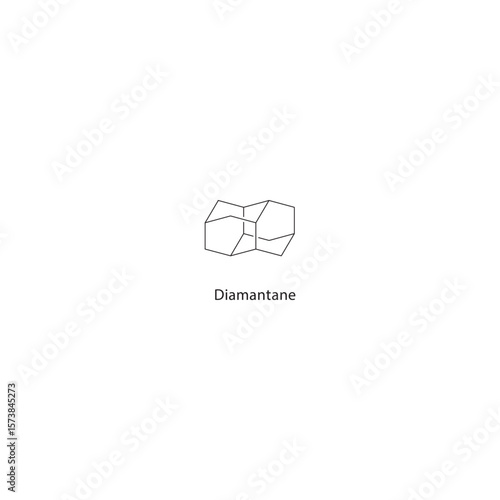 Diamantane skeletal structure. Polycyclic hydrocarbon compound schematic illustration. Simple diagram, chemical formula.