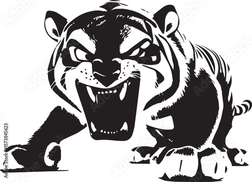 Vector illustration of a wild striped tiger head, perfect for animal, tattoo, or logo designs showcasing the power of this big cat's face.