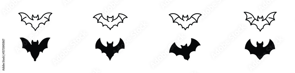 Fototapeta premium bat icon set, bat silhouette, Silhouette vector icon set of bats in various flying and resting positions