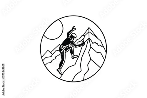 Silhouette of Climber Reaching Mountain Peak Silhouette