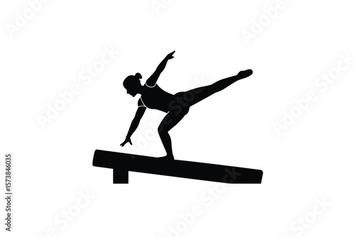 Female Gymnast Performing Balance Beam Routine Silhouette