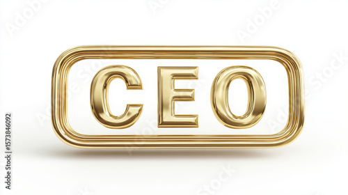 Gold CEO nameplate with raised metallic letters on white background symbolizing leadership boss title business executive authority concept
