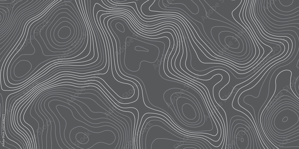Fototapeta premium A seamless abstract background featuring topographic contour lines in varying thicknesses, flowing organically across a dark grey surface.