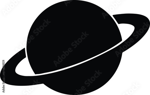 Silhouette Saturn planet with ring isolated on white background Vector illustration