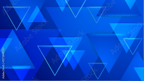Many translucent blue triangles on a dark blue background creating a dynamic abstract design suitable for modern technology or digital concepts.