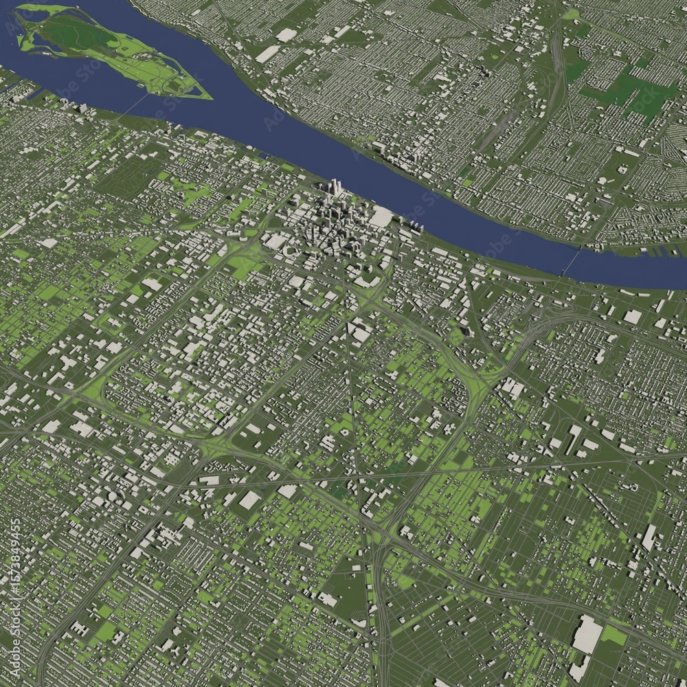 Naklejka premium 3D illustration of city and urban in Detroit USA