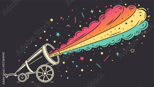 Celebration cannon launching confetti and streamers for party event and festive occasion design vector