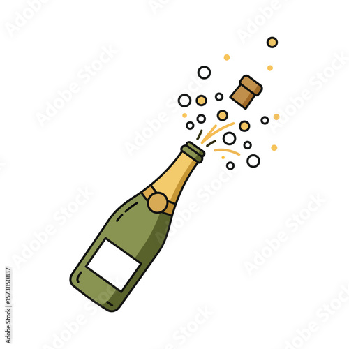A champagne bottle popping its cork in celebration, isolated on white background
