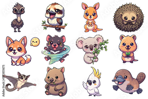 Cute Australian animals cartoon vector illustration for children's materials