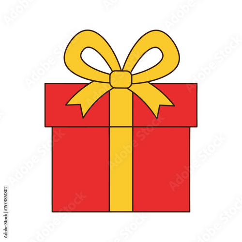 A classic red gift box tied with a bright yellow ribbon, isolated on white background, embodies the spirit of giving and festive cheer