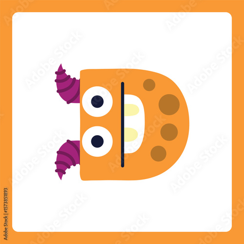 Alphabet shapes D cartoon monster