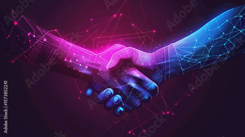 Handshake in digital futuristic style