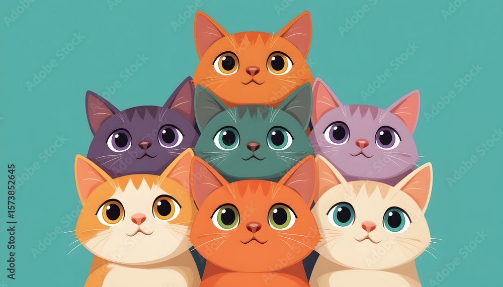 Fototapeta premium A fun vector illustration set of cartoon animals like cats, kittens